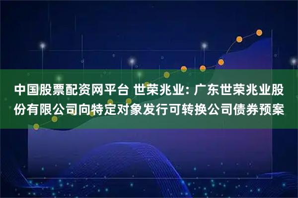 中国股票配资网平台 世荣兆业: 广东世荣兆业股份有限公司向特定对象发行可转换公司债券预案